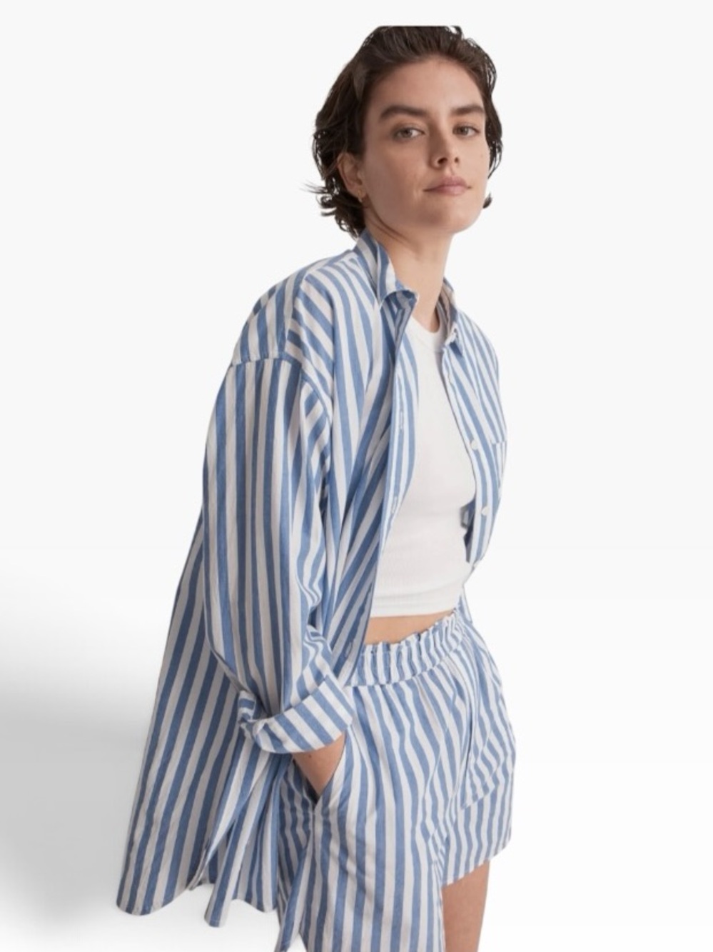Madewell stripped Blue White Oversized Lagenlook Button Down Long SZ XL #2677